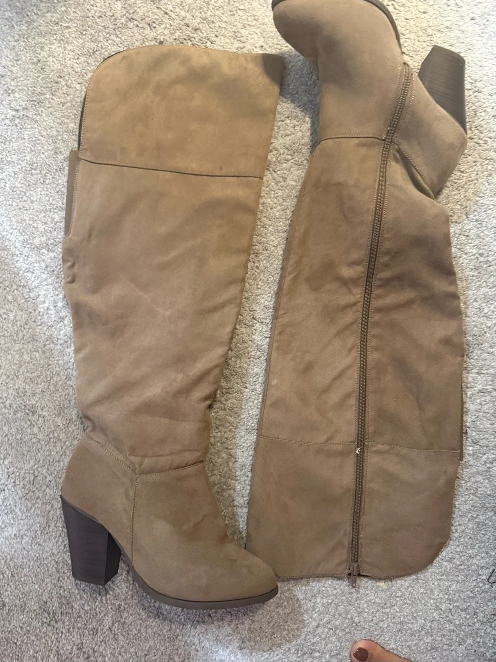 Women’s Over-the-Knee Suede Block Heel Boots - Brown- wide leg
